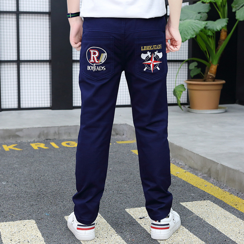 4-14 years Boys Casual Cotton Jeans Embroidery Easy Waist Pants –