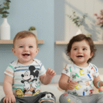 0-5 years Baby Mikey Design Body Suit Pajama 2pcs Set