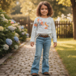 6-24 Months Colorful Embroidered Flowers Girls 100% Cotton Full Sleeves T Shirt