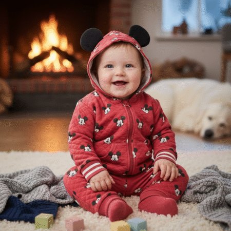 0-24 Months Red Mickey Warm Front Zipper Hooded and Trouser