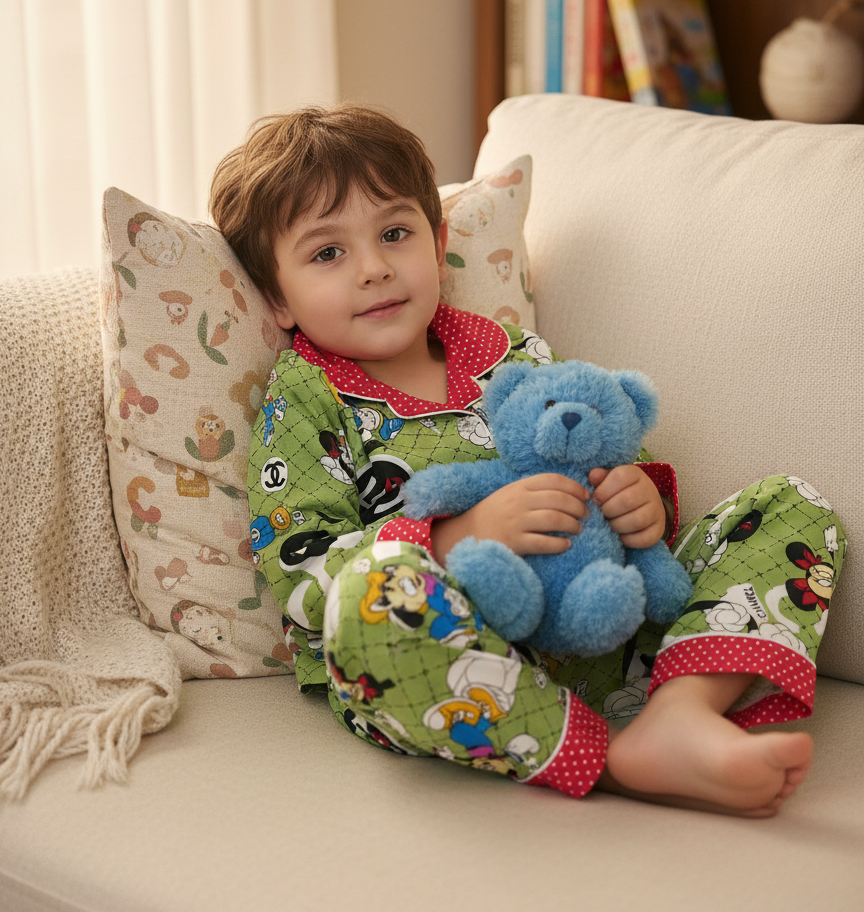 1-7 years Minnie Mouse Parrot Green full Sleeves Collar Shirt and Trouser  Sleeping Dress  0092store.pk