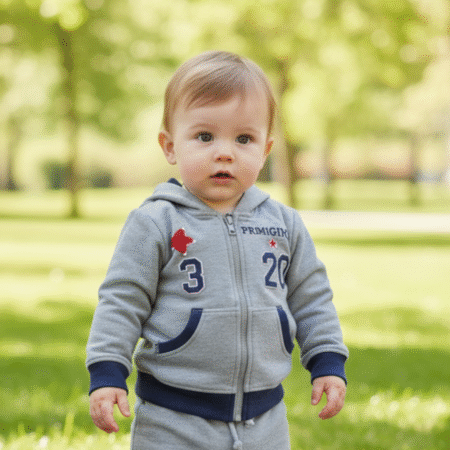 6-9 Months Baby Gray Imported Embroidery Zipper Pocket Cotton Hood