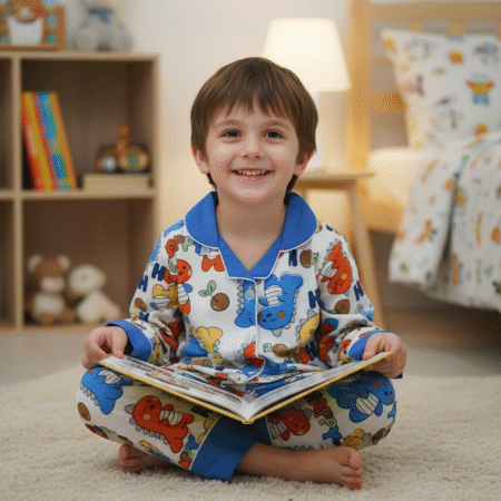 1-7 years Dinosaur Dark Blue full Sleeves Collar Shirt and Trouser Sleeping Dress