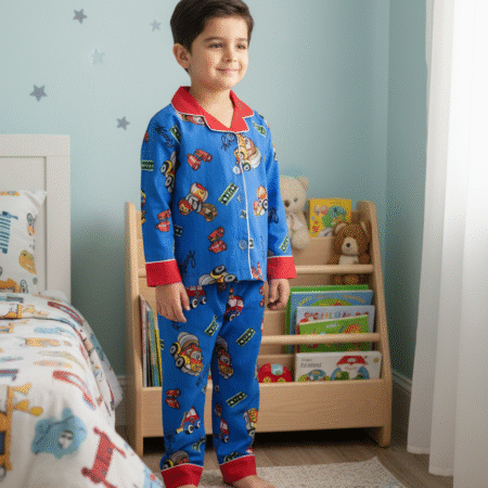 1-7 years Cars Design dark Blue full Sleeves Collar Shirt and Trouser Sleeping Dress