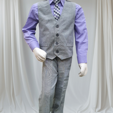 5-8 Years High Quality Grey Pant and Waist coat + Purple Shirt + Tie Set