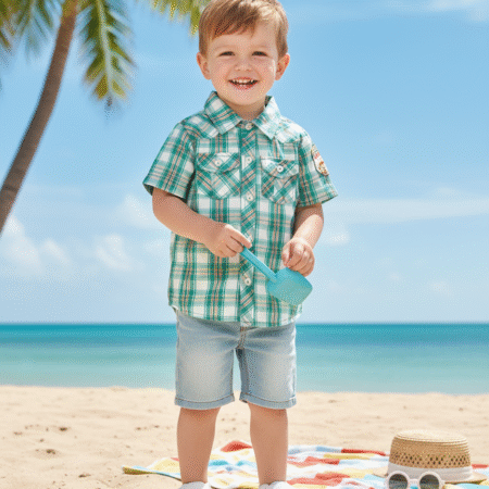 2-5 Years Green Check Cotton half Sleeves Casual Shirt