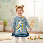 2-8 Years Green White Lining Unicorn Ruffle Full Sleeves Thick Cotton Shirt