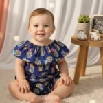 Cute Baby Pineapple blue Cotton Summer Jumpsuit