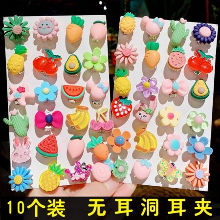 Children's Cartoon earrings, ear clips, no pierced ears, princess little girl's cute flower pain-proof earrings, fashionable catwalk jewelry