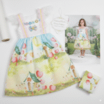 2-9 years Multi Hut Print Lawn Beautiful Butterfly Lace Sleeves Adjustable Shoulders Frock