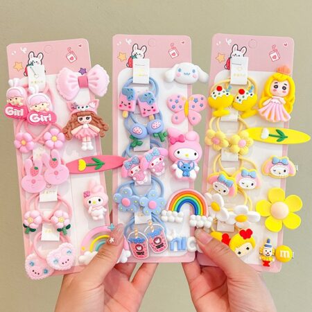 15 Pcs Children's Cartoon Hair Clips and Hair Ropes