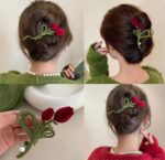 Velvety Red Tulip Hair Clip / Hair Grabber Twisted Clip