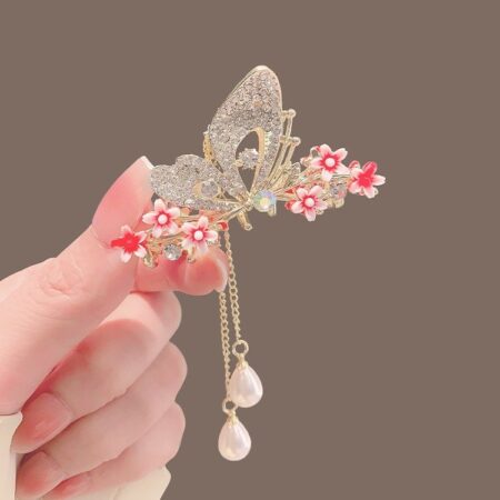 Pink Flower Butterfly Women's  Head Hair Clip