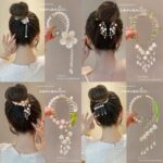 Light Luxury Pink Flower Pearls Ponytail Clip