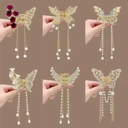 Metal Butterfly Hair Clip for Women Tassel Pendant Hair Grabber Catcher