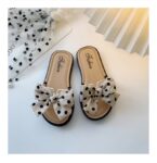 Beige and Black Dots Bow Soft Slipper (2)