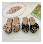 Beige and Black Dots Bow Soft Slipper (2)