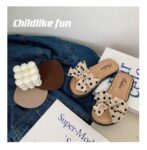 Beige and Black Dots Bow Soft Slipper (2)