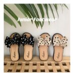 Beige and Black Dots Bow Soft Slipper (2)
