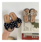Beige and Black Dots Bow Soft Slipper (2)