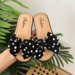 Beige and Black Dots Bow Soft Slipper (2)