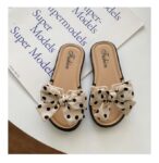 Beige and Black Dots Bow Soft Slipper (2)
