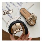 Beige and Black Dots Bow Soft Slipper (2)