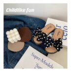 Beige and Black Dots Bow Soft Slipper (2)