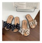 Beige and Black Dots Bow Soft Slipper (2)