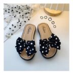 Beige and Black Dots Bow Soft Slipper (2)