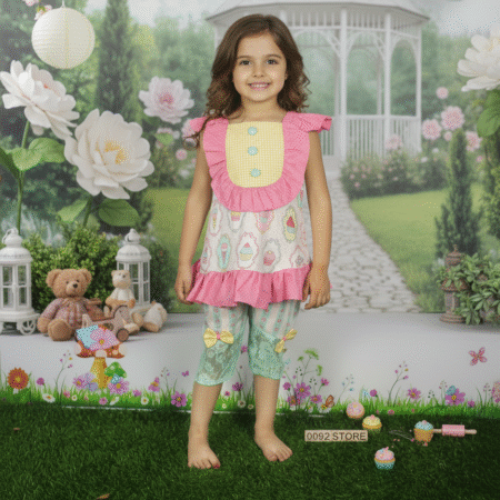 2-10 years Girl Ice Cream printed Cotton top & Shorts Capri for Summer