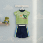 0-9 Months Green Dino Surf Up T Shirt & Blue Shorts