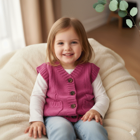 3-4 years Knitted Front Open Wool Sweater With Pockets