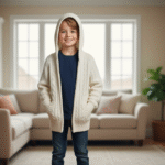 8-9 Years Full Sleeves Zip Wool Hood Sweater