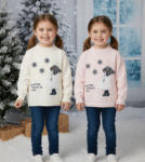 2-8 Years Winter Theme Embroidered Inner Coral Fur Extra Warm Full Sleeves Cardigan