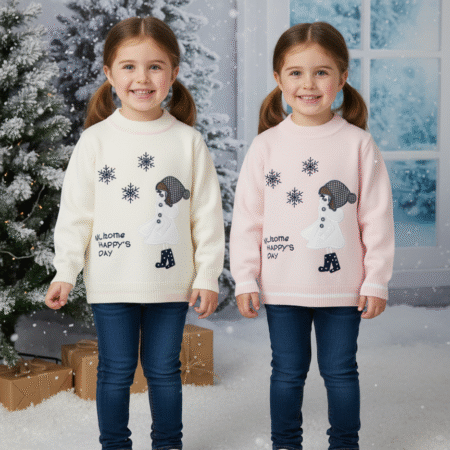 2-8 Years Winter Theme Embroidered Inner Coral Fur Extra Warm Full Sleeves Cardigan