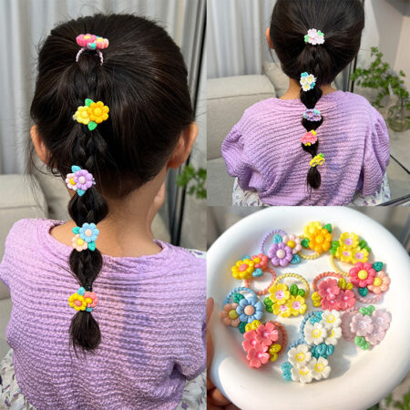 10 Pcs Children's Flower Cute Rubber Hair Ties
