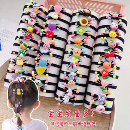 Set Of 5 Hair Tying Double Rope High Elasticity Black Ponies