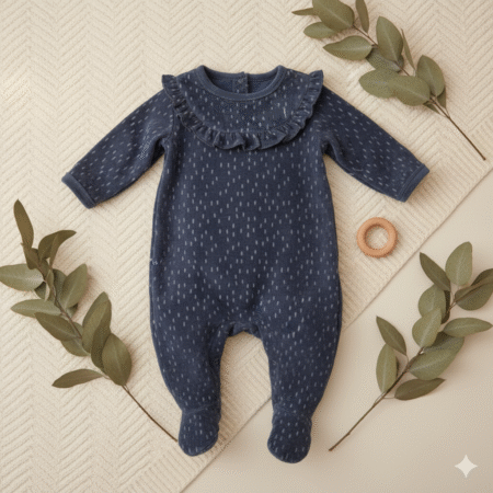 0-18 months Baby Grayish Blue Shimmer Full Cover Velvet Romper