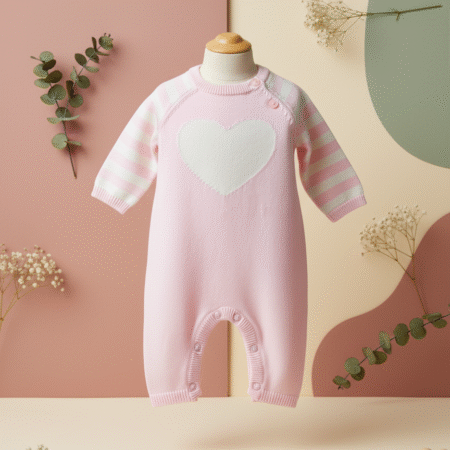 New Born Pink Big Heart Wool Cat & Jack Brand Snap Buttons Romper