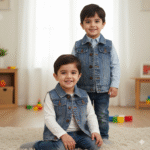 1-8 Years Dinosaur Back Print High Quality Sleeveless Jeans Denim Jacket