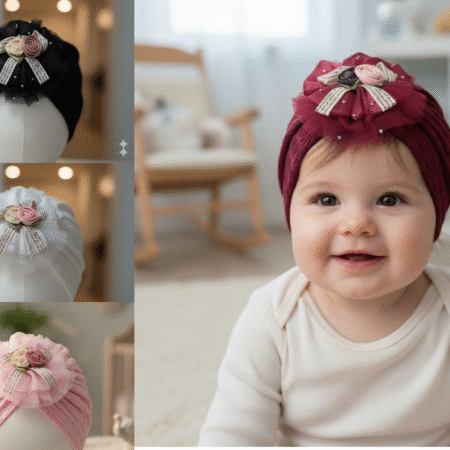 Bow Bliss Net Flower Baby Turban Comfortable Soft Hat Cap