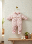 2_3 year Heavily Padded Velvet Printed Pink Romper / Zipper