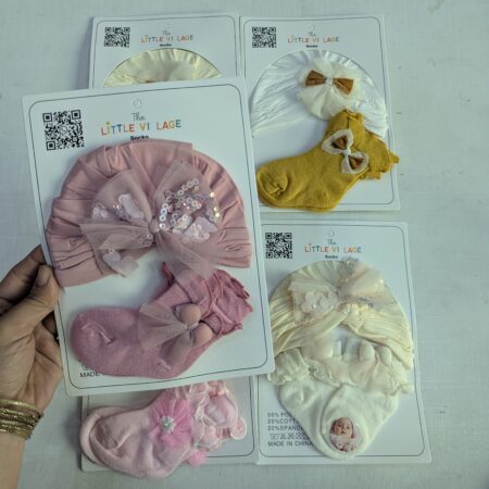 Elegant Baby Turban Bow Cap & Long Socks Set