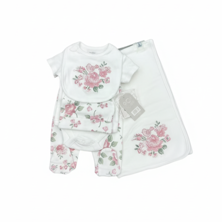 Elegant Rose Print 5 Pieces Organic Cotton Spring Gift Starter Set