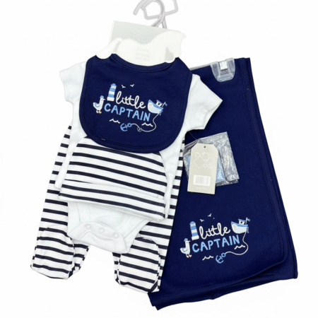 Navy Blue Little Captain 5 Pieces Organic Cotton Spring Gift Starter Set