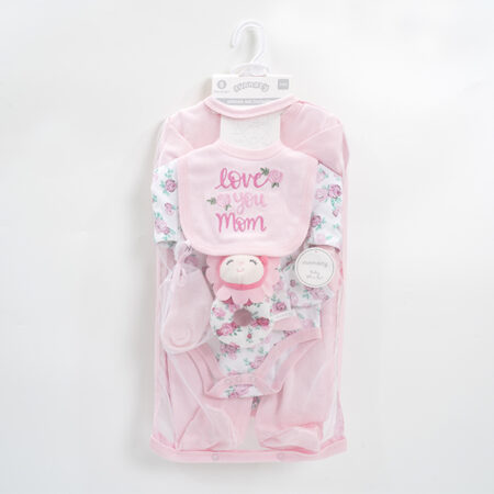 8-Piece Pink Floral 'Love You Mom' Organic Cotton Spring Gift Starter Set