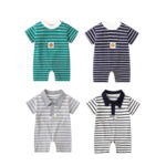 Striped Cotton Collar Summer Romper For Baby Boys