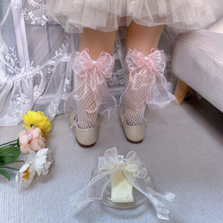 Big Organza Ruffle Bow Lolita Mid-Calf 1-4 years Baby Summer Net Socks