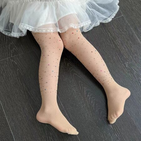 Multi Rhinestones Spring, summer Baby Solid Color Children's Net Leggings